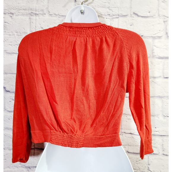 Kensie Orange 3D Rosettes Cropped Button Up Cardigan Sweater Medium Lightweight - Picture 3 of 4